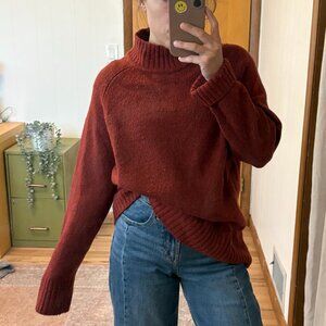 H&M Rust Red Chunky Knit Turtleneck Sweater, Long / Oversized